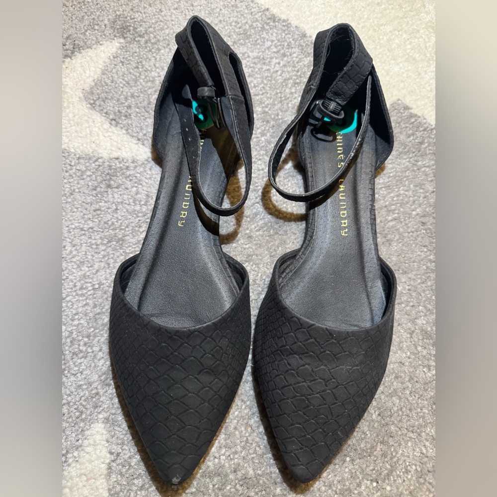 Chinese Laundry Black D'Orsay Flats with Strap Pointed Toe Size 8